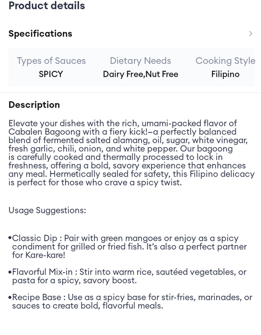 Cabalen - Bagoong Spicy flavor 250 grams.