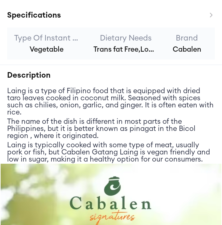 Cabalen - Ginataang Laing 150 grams.